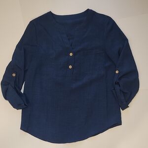 Navy Blue Button-Up Blouse